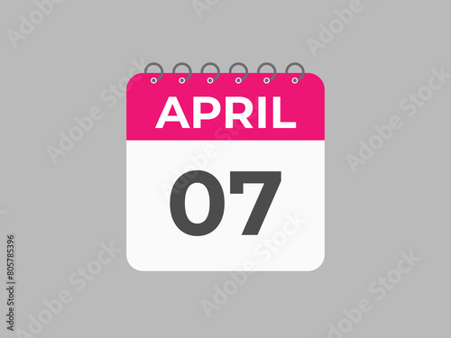 April 7 calendar reminder. 7 April daily calendar icon template. Calendar 7 April icon Design template. Vector illustration
