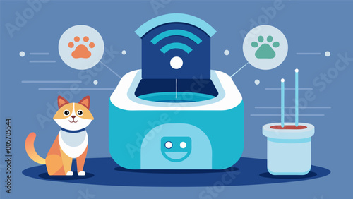 A smart litter box that uses sensors to monitor a pets bathroom habits and provide training recommendations.. Vector illustration photo