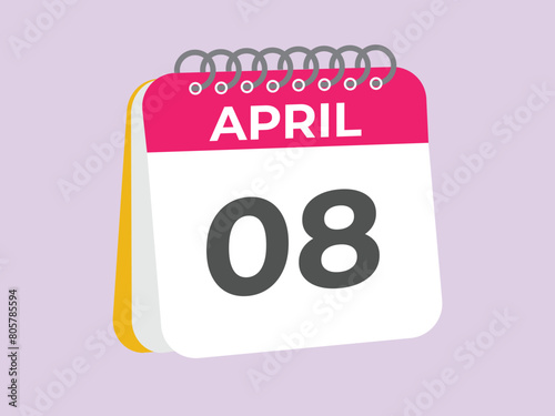 April 8 calendar reminder. 8 April daily calendar icon template. Calendar 8 April icon Design template. Vector illustration
