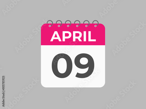 April 9 calendar reminder. 9 April daily calendar icon template. Calendar 9 April icon Design template. Vector illustration
