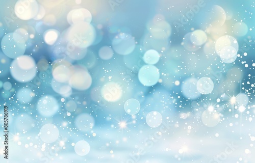 A light blue background softly infused with bokeh effects and delicate white sparkles on one side, creating an enchanting and dreamy ambiance