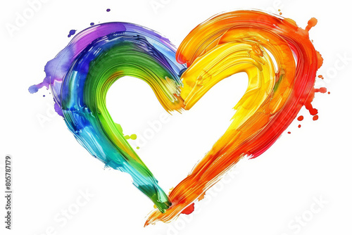 Heart shape illustration made with rainbow colors watercolors isolated on white background