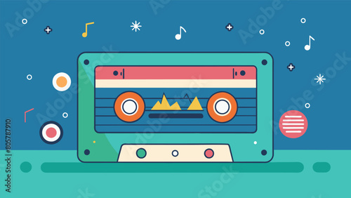 Users can choose to display their queue of songs in a retrostyle ticker tape at the bottom of the screen. Vector illustration
