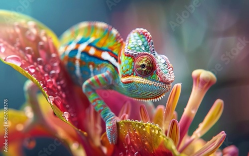 A very cute chameleon on a flower