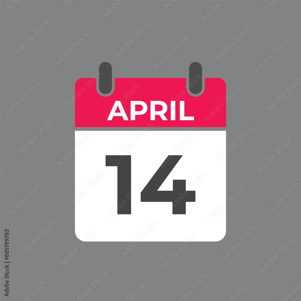 April 14 calendar reminder. 14 April daily calendar icon template. Calendar 14 April icon Design template. Vector illustration April 14 calendar reminder. 14 April daily calendar icon template. Calendar 14 April icon Design template. Vector illustration