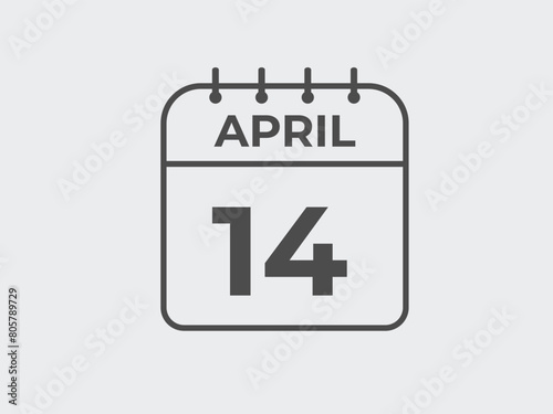 April 14 calendar reminder. 14 April daily calendar icon template. Calendar 14 April icon Design template. Vector illustration