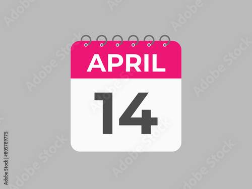 April 14 calendar reminder. 14 April daily calendar icon template. Calendar 14 April icon Design template. Vector illustration