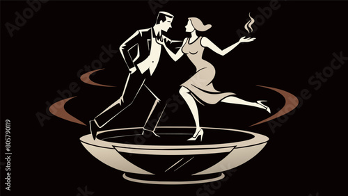 A unique Art Deco ashtray featuring a playful dancing couple etched into the glass is a perfect addition to any retro bar cart.. Vector illustration
