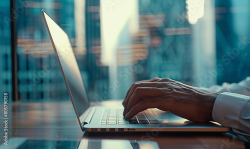 Businessman hands typing on laptop do the work at the office