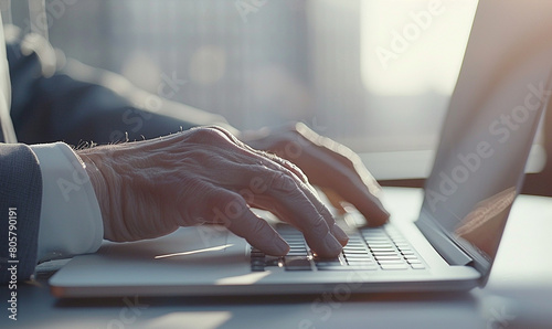 Businessman hands typing on laptop do the work at the office