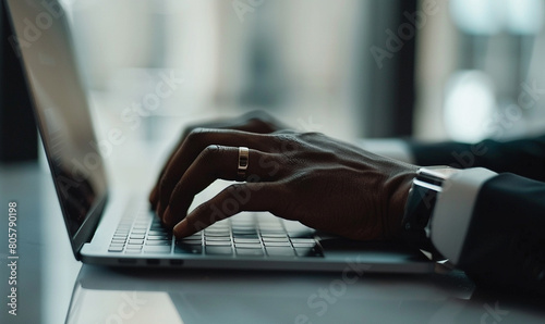 Businessman hands typing on laptop do the work at the office