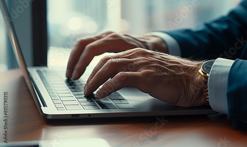 Businessman hands typing on laptop do the work at the office
