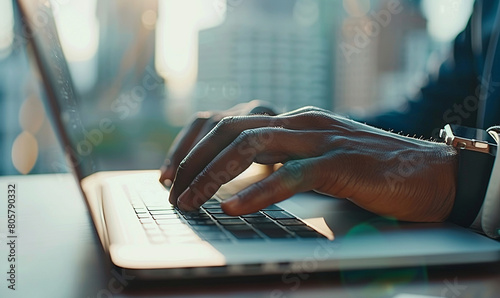 Businessman hands typing on laptop do the work at the office
