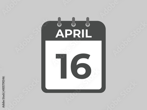 April 16 calendar reminder. 16 April daily calendar icon template. Calendar 16 April icon Design template. Vector illustration
