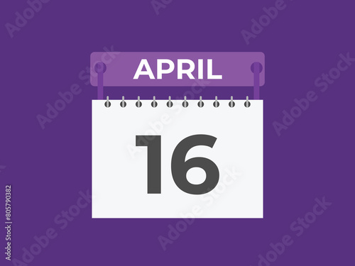 April 16 calendar reminder. 16 April daily calendar icon template. Calendar 16 April icon Design template. Vector illustration
