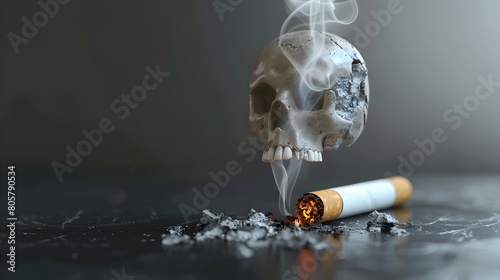 Deadly Risk of Smoking D Rendered Cigarette Butt Disintegrating into a Skull Symbol Generative ai