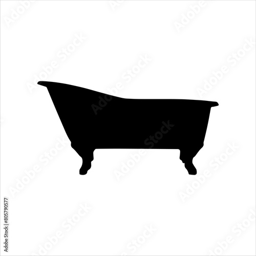 Bathtub silhouette isolated on white background. Bathtub icon vector illustration.