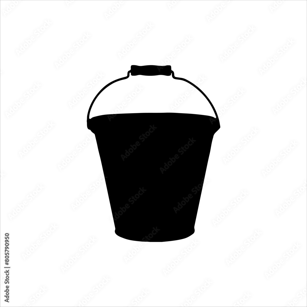 Black bucket silhouette isolated on white background. Bucket icon vector illustration. Black bucket silhouette isolated on white background. Bucket icon vector illustration.