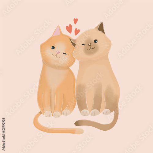 hand drawn cute cats illustration