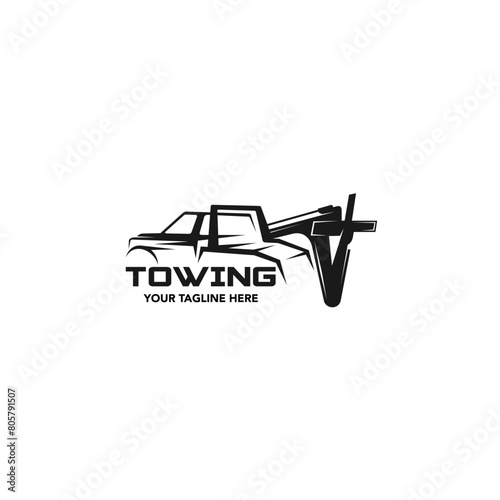 Illustration vector graphic of towing truck service logo design. Suitable for the automotive company, logo, illustration, animation, etc.