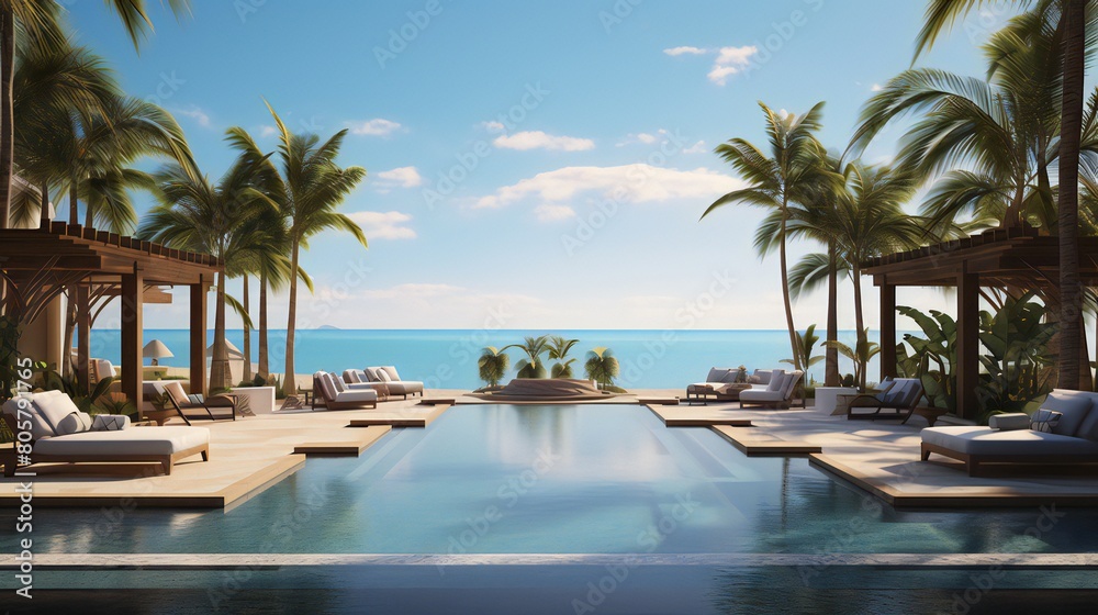 View from the Pool of an Opulent Beach Resort in Mexico View from the Pool of an Opulent Beach Resort in Mexico