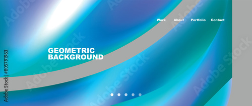 A futuristic design featuring a circle on a blue and purple geometric background reminiscent of the sky and water, with shades of azure and aqua