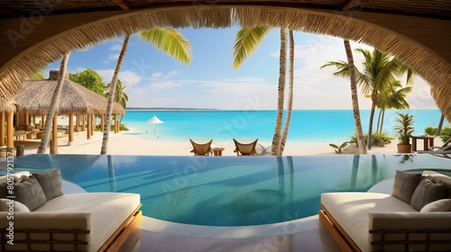 View from the Pool of an Opulent Beach Resort in Mexico