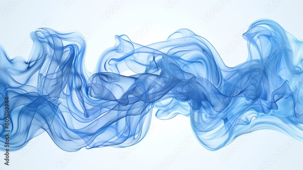  Blue smoke billows against a pristine white background, accompanied by a gentle light blue backdrop