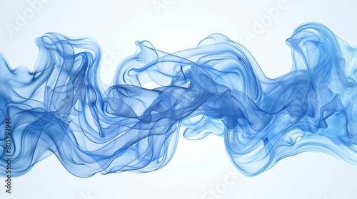   Blue smoke billows against a pristine white background  accompanied by a gentle light blue backdrop