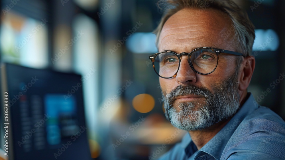 A man with a beard wearing glasses and a blue shirt A man with a beard wearing glasses and a blue shirt