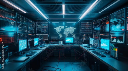 A network of interconnected computers and servers in a hacker s lair  with data streams and digital footprints crisscrossing the screen as cyber warfare unfolds in real-time.