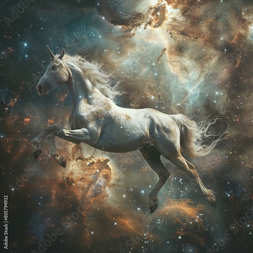 Capture the majesty of the interstellar medium with a centaur in a stationary pose
