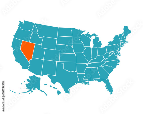 USA vector map with Nevada map prominent. photo