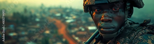 Closeup view of a soldier, blend colors