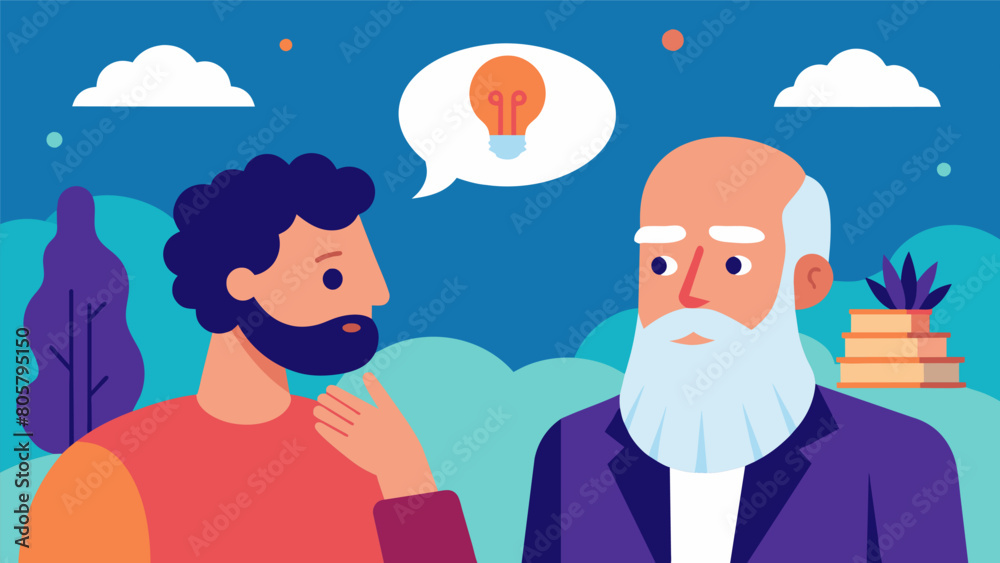 A thoughtful exchange on how stoicism can be applied in modern society to deal with societal and political challenges.. Vector illustration A thoughtful exchange on how stoicism can be applied in modern society to deal with societal and political challenges.. Vector illustration