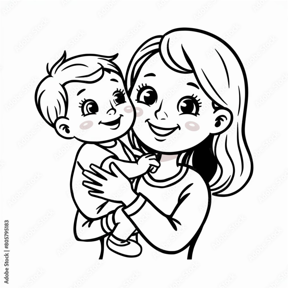 A delightful and heartwarming cartoon illustration of a beautiful mom A delightful and heartwarming cartoon illustration of a beautiful mom