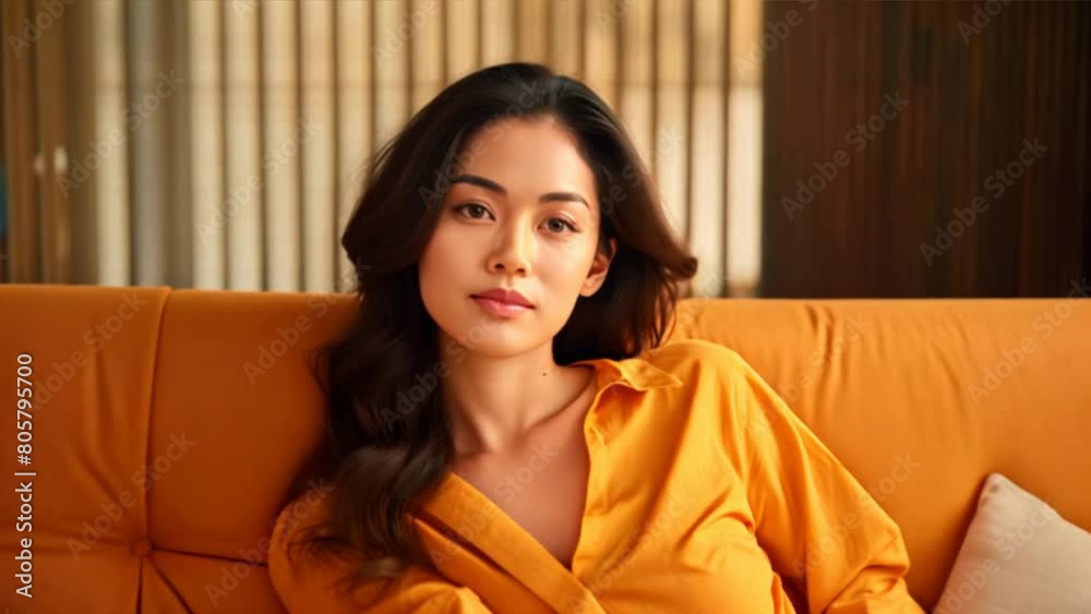 Beautiful Asian girl relaxing at home,Close-up portrait of a woman with a gentle smile Beautiful Asian girl relaxing at home,Close-up portrait of a woman with a gentle smile