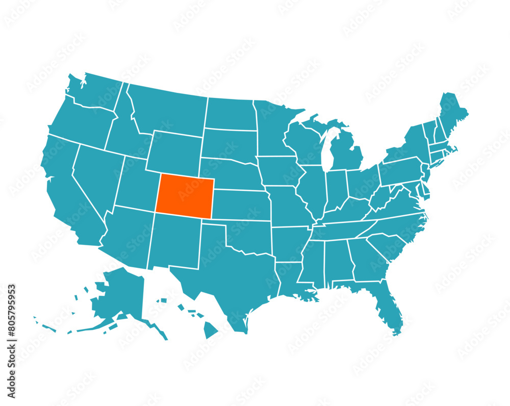 Fototapeta premium USA vector map with Colorado map prominent.