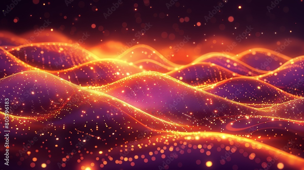 A purple backdrop bears a ripple of golden sparks, radiating from a crimson glow at its heart A purple backdrop bears a ripple of golden sparks, radiating from a crimson glow at its heart