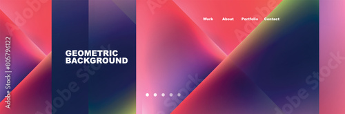 The Sky is filled with geometric shapes in shades of Electric blue, Magenta, and Violet, resembling a modern graphic design with a hint of Lens flare technology