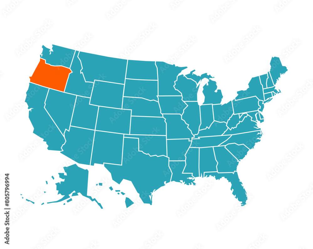 USA vector map with Oregon map prominent.