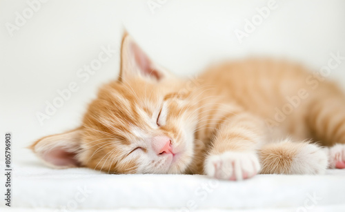 Wallpaper Mural Sleeping Cute Cat. Young Animal Resting on Blue Background. Torontodigital.ca