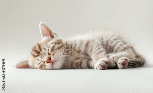 Sleeping Cute Cat. Young Animal Resting on Blue Background. © Curioso.Photography