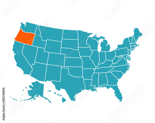 USA vector map with Oregon map prominent. photo