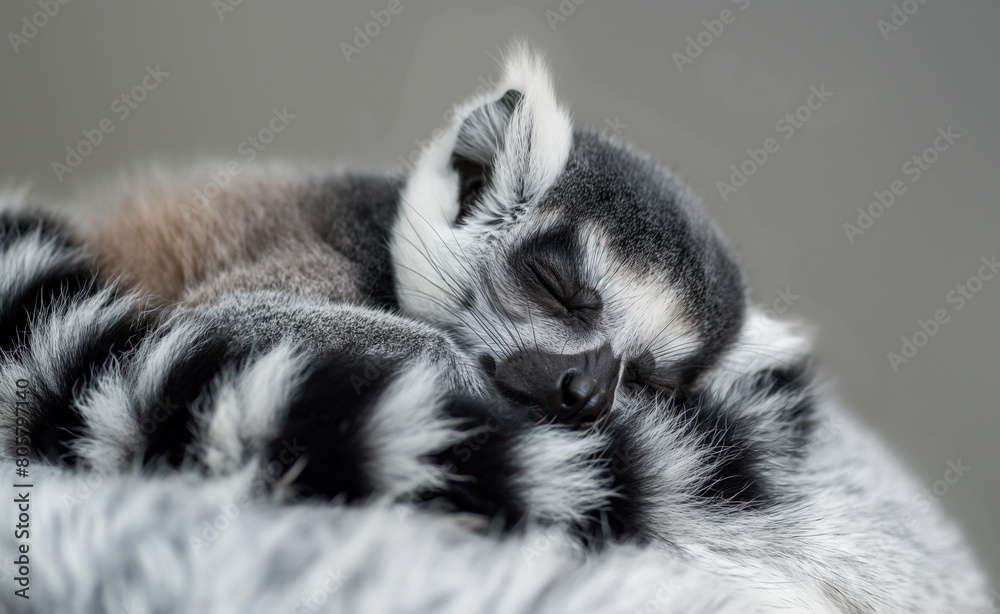 Obraz premium Sleeping Lemur: A Serene Portrait of Tranquility