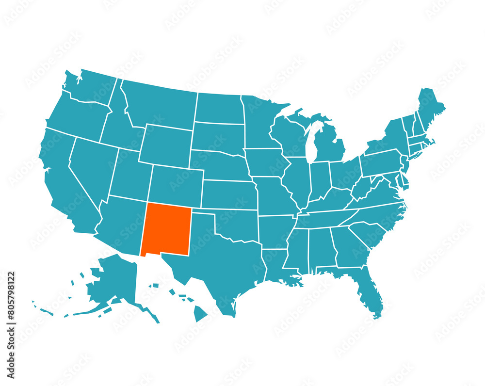 USA vector map with New Mexico map prominent.