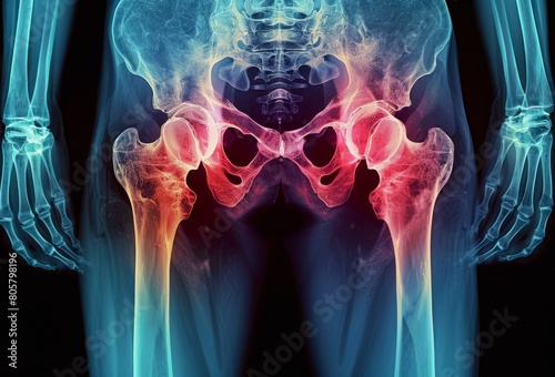 Painful hip joint, Arthritis at hip joint. Film x-ray. photo