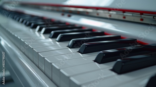  black and white keys, red stripe atop