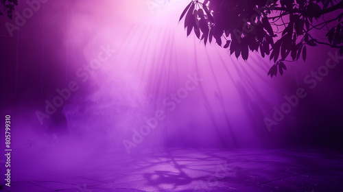 Mysterious purple forest with mist fog. Natural lights and shadows. Empty copy space for silhouette dance.  Generative AI © Катерина Нагірна