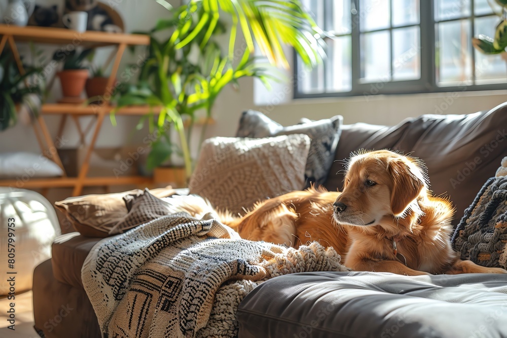 Obraz premium Depict the peaceful presence of indoor pets in a living space